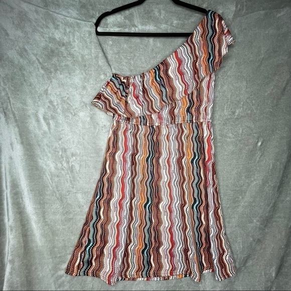 She's Cool Geometric Zig Zag Print One Shoulder Stretch Waist Dress Size XL - Picture 2 of 8